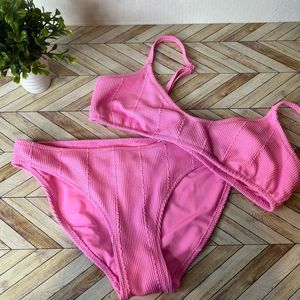 Aerie | women bright pink bikini swimsuit ribbed